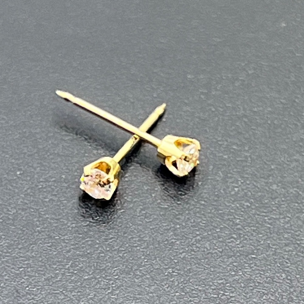 14k Solid Yellow Gold Prong 3mm Cubic Zirconia Solitaire Stud Earrings .41 grams